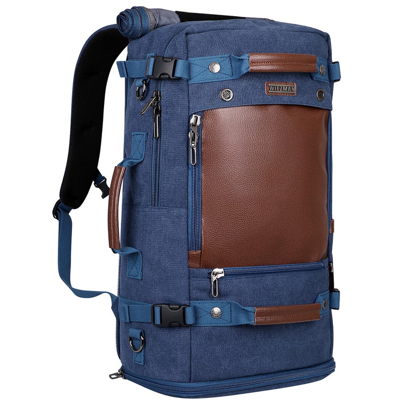 WITZMAN Travel Backpack for Men Women Carry on Luggage Backpack Canvas Rucksack Duffel bag with Shoe Compartmentï¼ˆA2021 big size Blueï¼‰ - Image 1